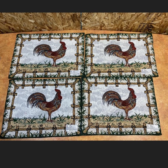 4 Rooster Chicken Tapestry Placemat 13"x19" - Picture 1 of 3